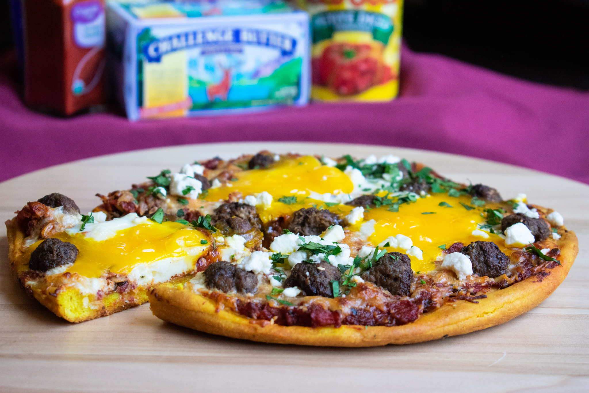 Shakshuka Pizza with Lamb Meatballs and Turmeric Crust